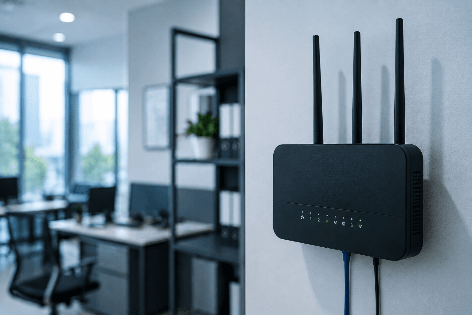 Office WiFi router with status lights